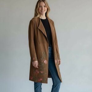 Floral Boho Faux Suede Embroidered Topper Jacket